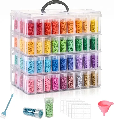 Vista 8 de Contenedor de almacenamiento para pintura de diamantes, caja organizadora de cuentas de 3 niveles con 150 ranuras, organizadores de manualidades