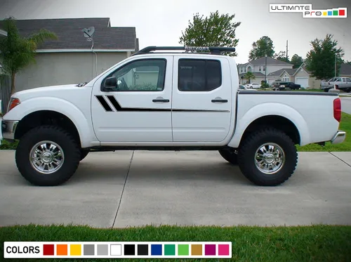 Vista 2 de Calcomanía gráfica de vinilo con rayas laterales compatibles con Nissan Frontier Navara 2004 - Presente (negro)