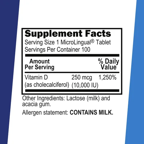 Vista 2 de Superior Source Vitamina D3 10000 UI, tabletas microlingües de disolución rápida, 100 unidades, ayuda a promover huesos y dientes fuertes, apoyo