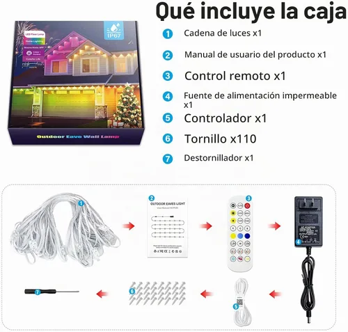 Vista 9 de AHAWILL Luces RGB Permanentes para Exteriores con Impermeabilidad IP67, Guirnalda de Luces Inteligentes para Exteriores con Control Remoto, Luces