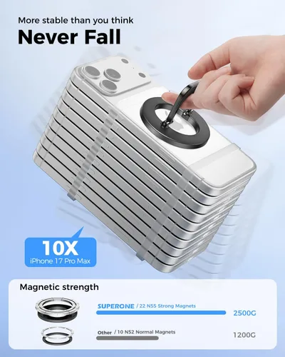 Vista 3 de SUPERONE Anillo magnético de dos caras para soporte ajustable MagSafe Negro