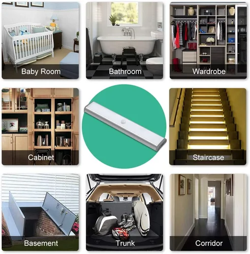 Vista 6 de LEPOTEC Luces LED de cocina debajo del gabinete, sensor de movimiento inalámbrico, luces LED recargables para gabinete, funciona