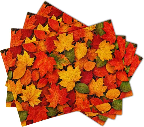 Vista 2 de Fall Placemats 12×18 Inches Set of 4 Autumn Leaves Festival Indoor Kitchen Dining Table Place Mats for Home Party Decoration