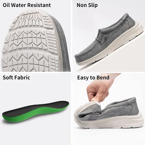 Vista 4 de LARNMERN Mocasines de trabajo antideslizantes para hombre, soporte de arco para fascitis plantar, zapatos trabajo, ligeros, para servicio