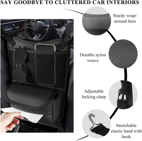 Vista 3 de DXNQ Organizador de Coche Almacenamiento Entre Asientos, Bolsa de Mano de Gran Capacidad de Cuero para Automóvil, Soporte Colgante para Contenido