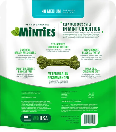Vista 8 de Minties VetIQ - Golosinas dentales en hueso para perros, masticables dentales para perros medianos a grandes (más de 40 libras), 40
