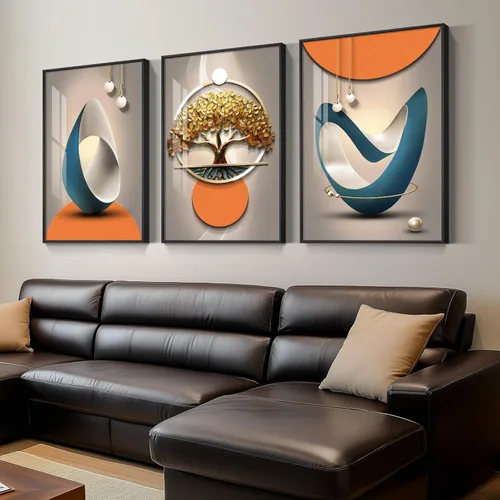 Vista 15 de Arte de pared moderno enmarcado en blanco y negro, 3 piezas de impresiones contemporáneas grandes para paredes, juego de 3 imágenes de hojas doradas