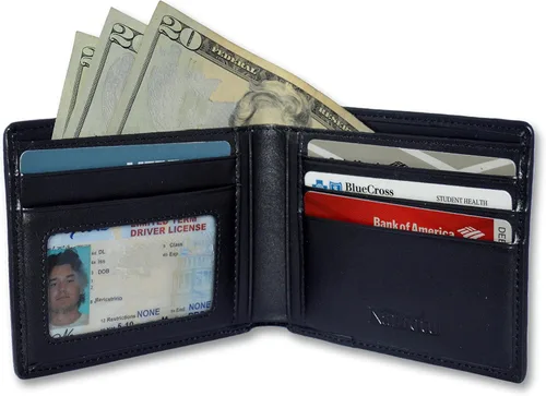 Vista 6 de Namotu Cartera de fibra de carbono real con tecnología de bloqueo RFID, cuero en bisagras y moldura ventana de identificación para hombre delgado