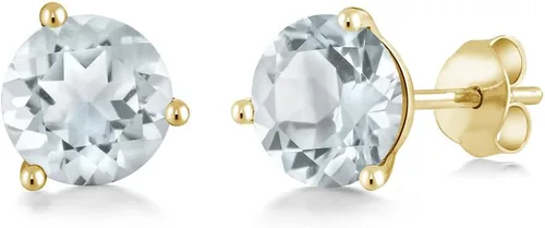 Vista 103 de Gem Stone King Aretes de oro de 14 quilates, 0.236 in, piedra natal redonda, Martini, 3 puntas, aretes de oro para mujer