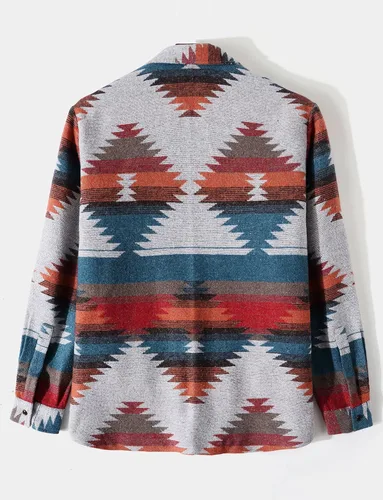 Vista 2 de Nexstone Camisas de manga larga con botones y estampado azteca para hombre