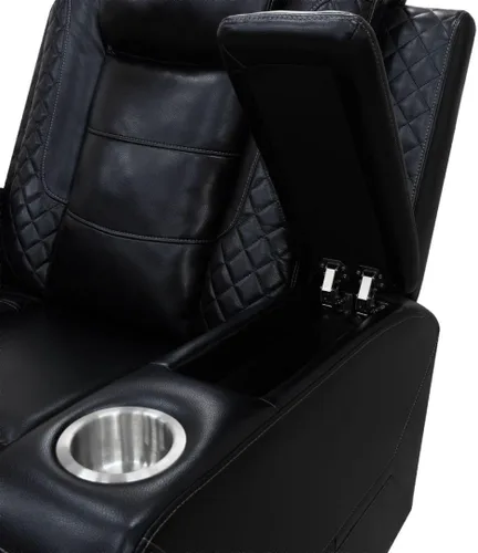 Vista 6 de Juego de sofá reclinable eléctrico de cuero con LED, juego de muebles de sala de estar, juego de sofá de cuero con puerto USB, consola