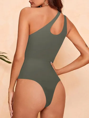 Vista 3 de REORIA - Body sexy para mujer, sin mangas, con corte frontal de un hombro y espalda descubierta