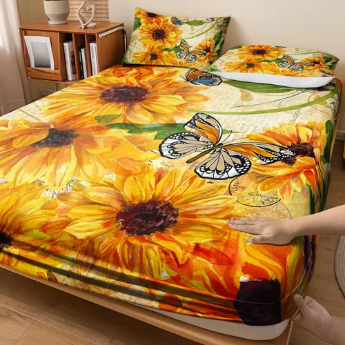 Vista 17 de Nttopship Sábanas y fundas de almohada florales bohemias, sábana bajera ajustable de microfibra suave, bolsillos profundos, decoración
