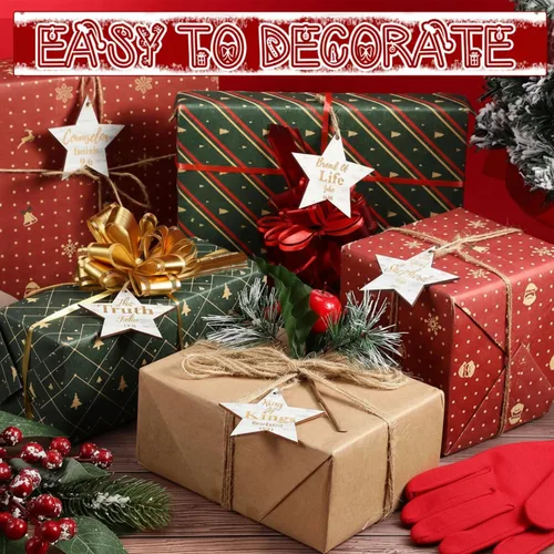Vista 5 de Landhoow 24 piezas de adornos navideños con nombres de Jesucristo, adornos colgantes de madera con los nombres del salvador, adorno para árbol