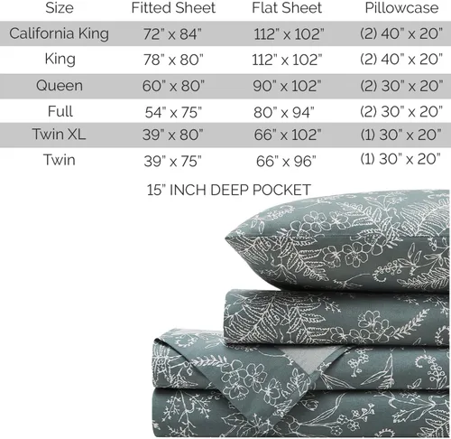 Vista 267 de Southshore Fine Living, Inc. Colección Winter Brush, juego de sábanas de 3 piezas para cama individual, sábana bajera con bolsillo profundo de 14