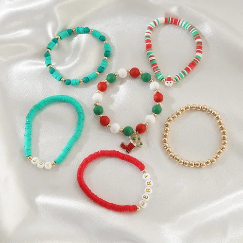 Vista 3 de LALAPPLE Preppy Heishi - Pulseras elásticas de cuentas de arcilla para mujer, apilables de perlas doradas, pulseras con cuentas de ojo malvado