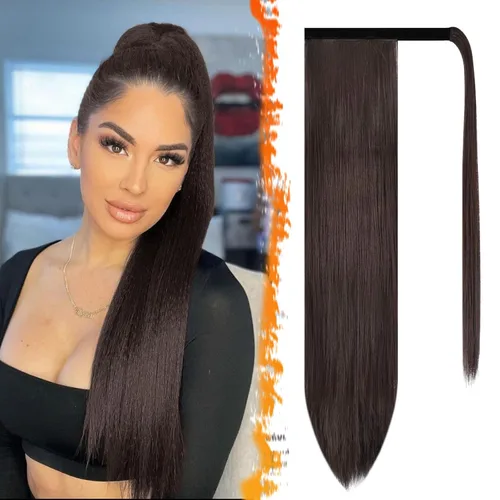 Vista 20 de BARSDAR Extensión de Cola de Caballo Corta y Recta - Extensiones de Cabello de Cola de Caballo con Cordón de 14 Pulgadas en Negro para Mujeres