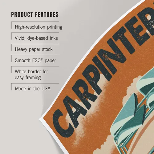 Vista 3 de Lantern Press Carpinteria, California, Letterpress, Camper Van, 8x12 Inch Art Print Wall Decor