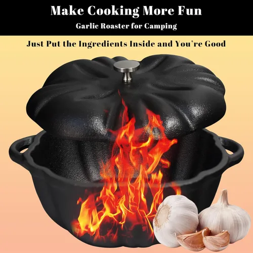 Vista 3 de Asador de ajo, asador de ajo de hierro fundido para parrilla de horno, sirve horneador de ajo asado fresco para cocina al aire libre, utensilios