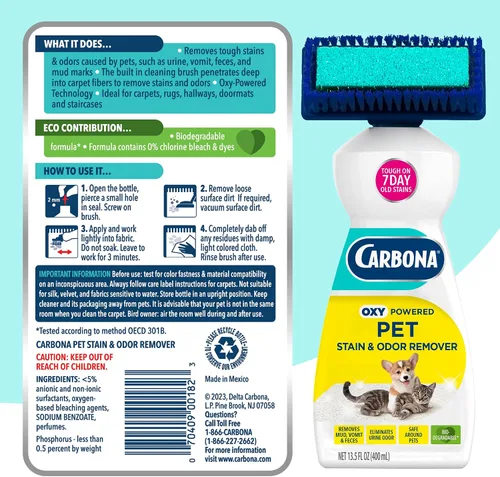 Vista 7 de Carbona Oxy-Powered - Removedor de manchas y olores de mascotas Limpiador de alfombras para mascotas 13.5 onzas