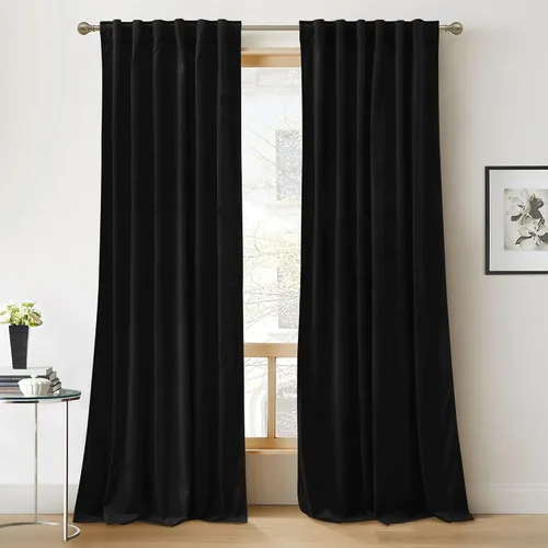 Vista 42 de RYB HOME Cortinas 100% opacas de terciopelo blanco para dormitorio, pestaña trasera y bolsillo para barra, aislamiento térmico, cortinas