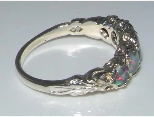 Vista 4 de Anillo de plata de ley 925 con ópalo sintético para mujer, tallas 4 a 12