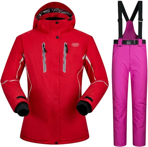 Vista 6 de Conjunto de chaquetas y pantalones de esquí para mujer, invierno al aire libre, talla grande, trajes de esquí cálidos con capucha, trajes de nieve E
