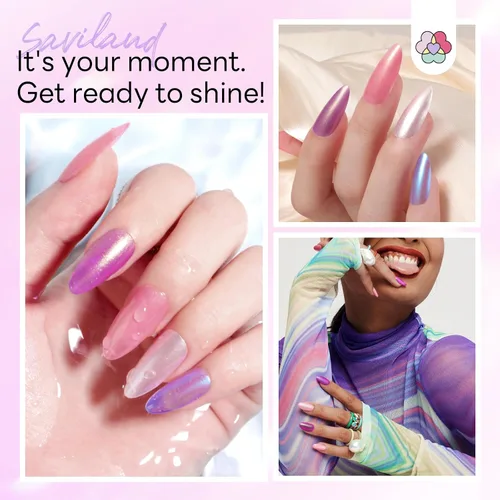 Vista 3 de SAVILAND - Juego de esmaltes de uñas perlado: secado rápido, 12 ingredientes libres, esmalte Aurora, 6 colores brillantes, morado, rosa, azul