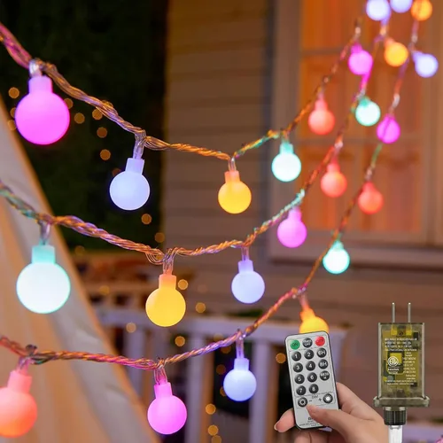 Vista 11 de Minetom Guirnalda de luces con forma de globo, 33 pies, 100 luces LED enchufables, 8 modos con control remoto, mini luces de globo para interiores