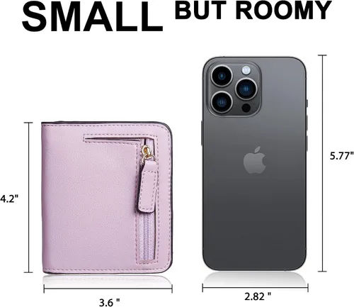Vista 4 de Gostwo - Cartera compacta de piel genuina de lujo para mujer con bloqueo de RFID y ventana de identificación