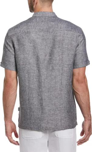 Vista 2 de Cubavera Camisa de lino con botones de manga corta de teñido cruzado para hombre