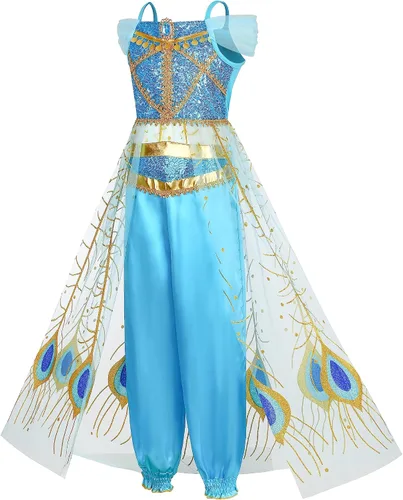 Vista 2 de Disfraz de princesa para niñas, vestido de princesa para niños, fiesta de cumpleaños, traje de cosplay de jazmín