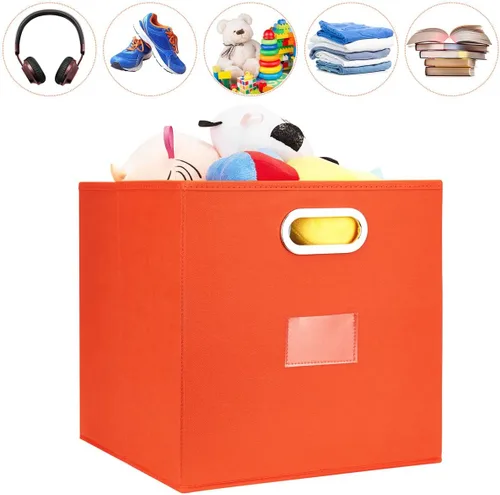 Vista 5 de Juego de 4 contenedores plegables de almacenamiento de tela con asas de metal dobles para organizar ropa, juguetes, toallas de 13 x 13 x 13 pulgadas