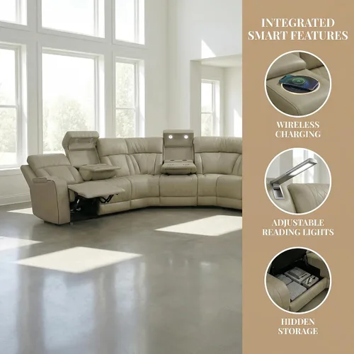 Vista 5 de FUOROLA Sofá modular de gran tamaño, sofá modular de cuero con reclinable, sofás seccionales para sala de estar, sofá reclinable de piel sintética