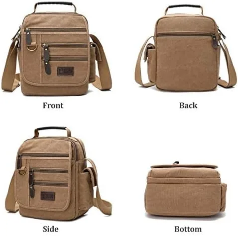 Vista 3 de Bolso bandolera de lona para hombre, bolso bandolera pequeño, bolso de trabajo, multifunción, vintage