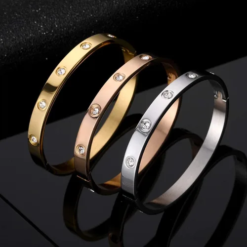 Vista 6 de YCSLYW Women's Stainless Steel Bracelet Jewelry Crystal Bracelet With Cube Zircon Hinge Jewelry oval Bangle Witness the Gift of Love