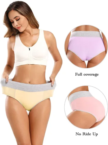 Vista 3 de POKARLA - Ropa interior de algodón y con cintura alta para mujer, es suave, es transpirable, son calzones elásticos, con talla regular