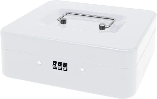 Vista 9 de Caja de efectivo de acero con cerradura de combinación, organizador de dinero pequeño de metal con bandeja de dinero extraíble, caja de Negro - 7.9
