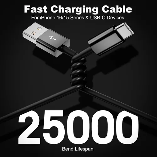 Vista 5 de 2Pack USB A to USB C Cable for iPhone 18/17/16/15 All Series (Black-3 ft) Cargador de coche tipo C 3A carga rápida y transferencia de datos de 480