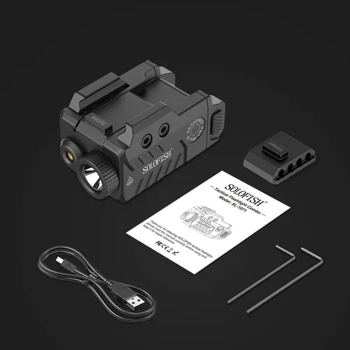 Vista 7 de Solofish - Linterna táctica de 500 lúmenes compatible con riel compacto, haz verde/rojo/azul y combinación de luces LED blancas con luz