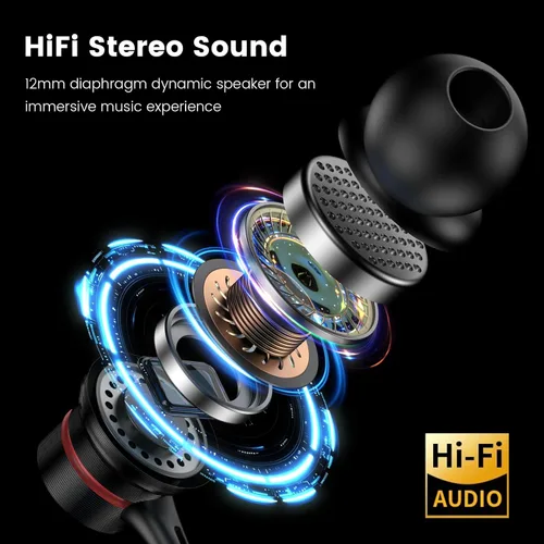 Vista 3 de MOSWAG Auriculares con cable con micrófono, auriculares intrauditivos de 0.138 in con ajuste de aislamiento de ruido y sonido claro, cómodos