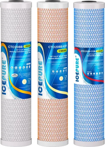 Vista 14 de ICEPURE Filtro de agua de carbón activado y KDF de gran capacidad de 4.5 x 20 pulgadas, filtración de metal pesado para toda la casa, filtro de agua