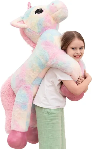 Vista 9 de Muiteiur Animal de peluche de unicornio de 31.6 pulgadas, unicornio de peluche grande para niñas, almohada de felpa suave, regalos para niñas y Azul