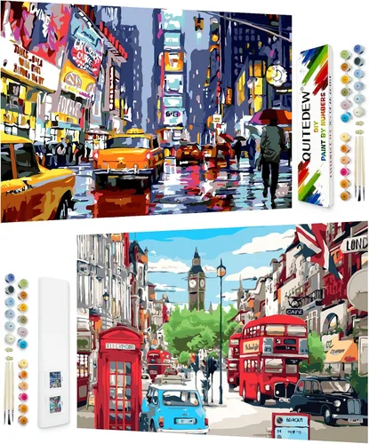 Vista 17 de QUITEDEW Pintura por números para adultos principiantes, pintura de paisajes por números, kits de pintura de jardín por números, adecuados
