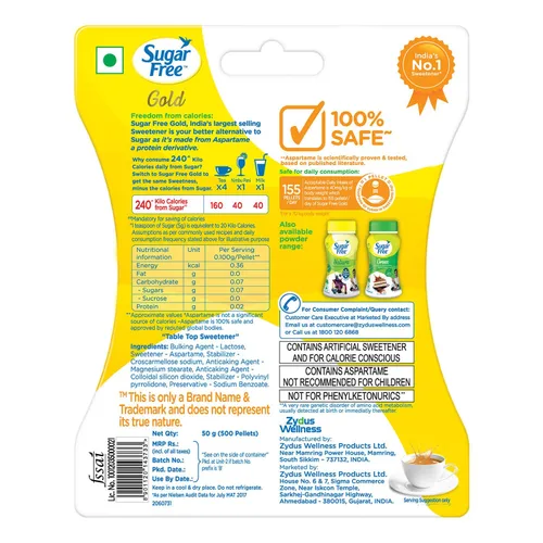 Vista 2 de 500 tabletas Sugar Free Gold es igual a cero calorías, edulcorante bajo en calorías, sustituto de azúcar, 500 pellets (paquete de 2)