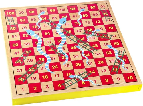 Vista 5 de AMEROUS Juego de mesa de ludo de madera de 12 pulgadas - Serpientes y escaleras, reversible 2 en 1, juego de dados familiar de 1-4 jugadores, juego