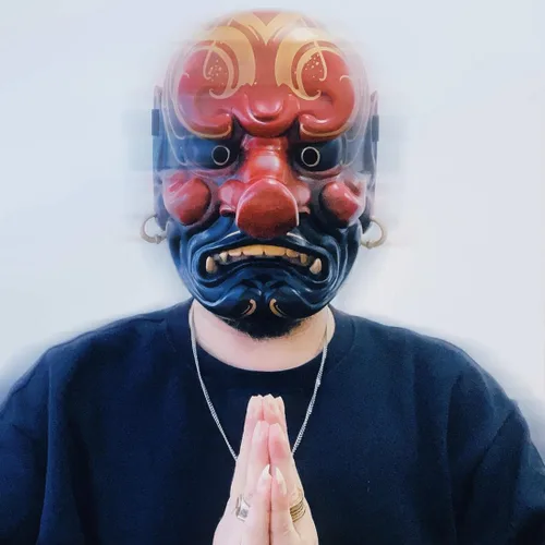 Vista 6 de Máscara de fantasma samurái japonés para Halloween y cosplay (negro y rojo)