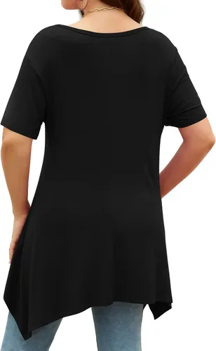 Vista 3 de POPYOUNG 2024 Womens Summer Short Sleeve Tunic Tops Casual Swing Blouse Shirt