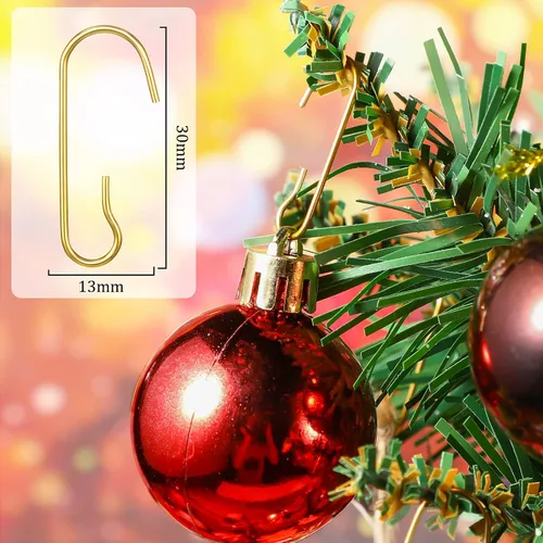Vista 2 de Hotop 120 ganchos dorados para adornos, ganchos colgantes de alambre de metal flexible de Navidad con caja de almacenamiento para árbol de Navidad