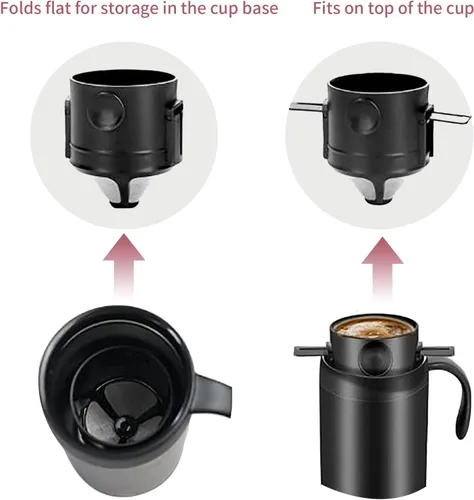 Vista 8 de Juego de cafetera de campamento de 16.5 onzas, cafetera portátil de acero inoxidable 304, cafetera de camping para exteriores, viajes, hogar